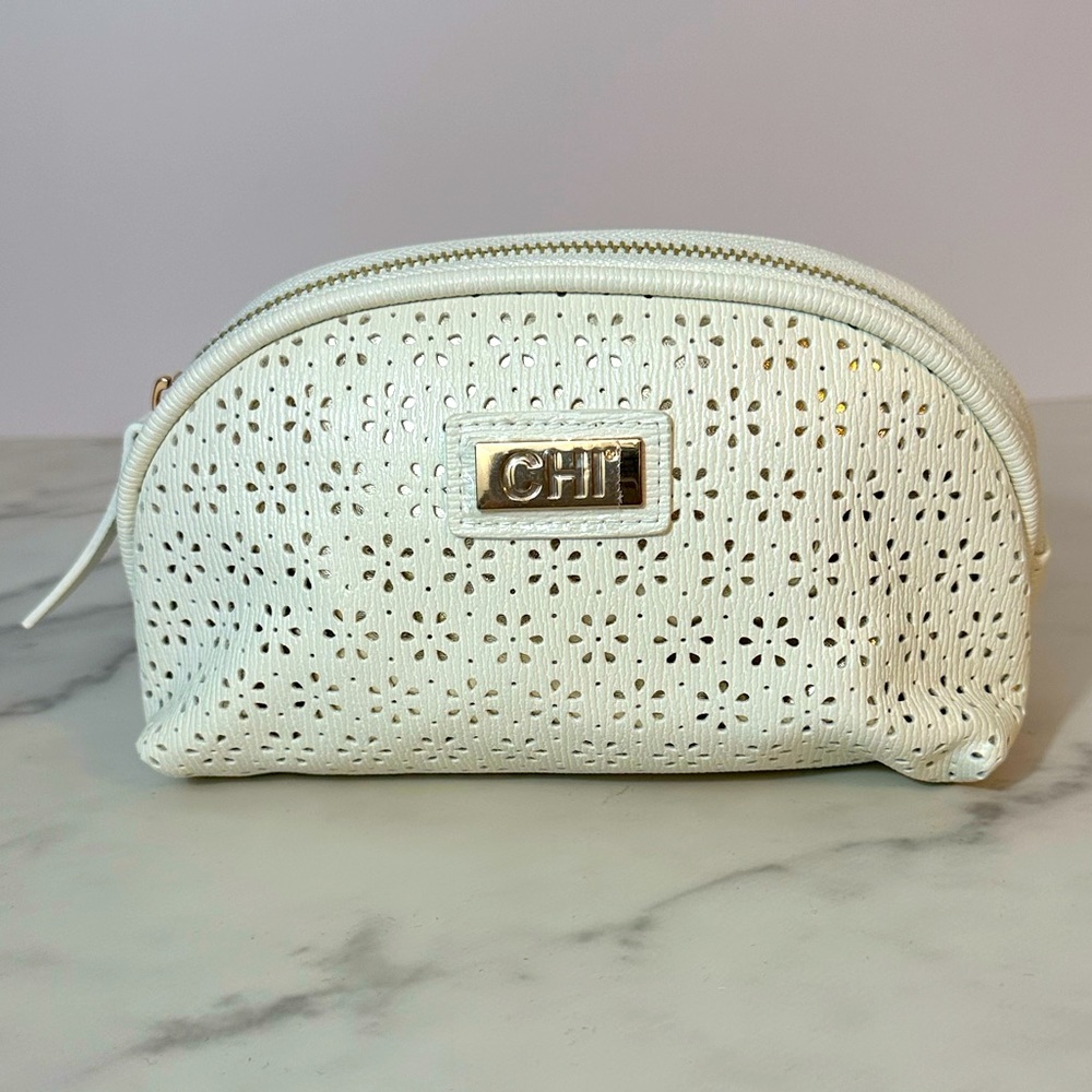 NEW CHI White Perforated with Subtle Gold Makeup Bag